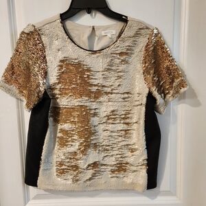 Weston Anthropologie changing sequins top white/gold size small